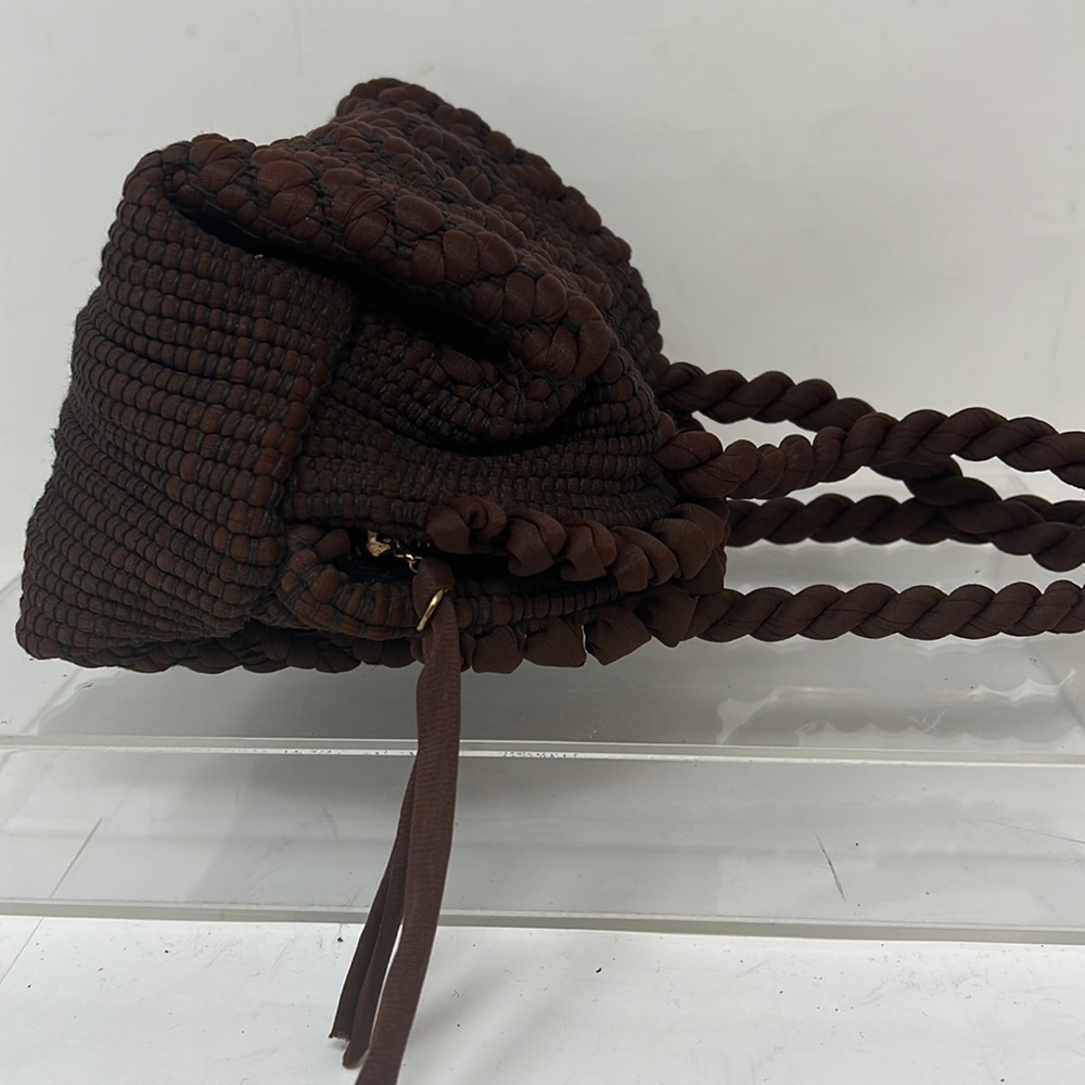 Silk Nylon Tight Knit Semi Structured Zip Around Small Handbag - Picture 6 of 10